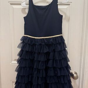 JANIE AND JACK GIRLS NAVY TIERED RUFFLE TULLE DRESS SIZE 12